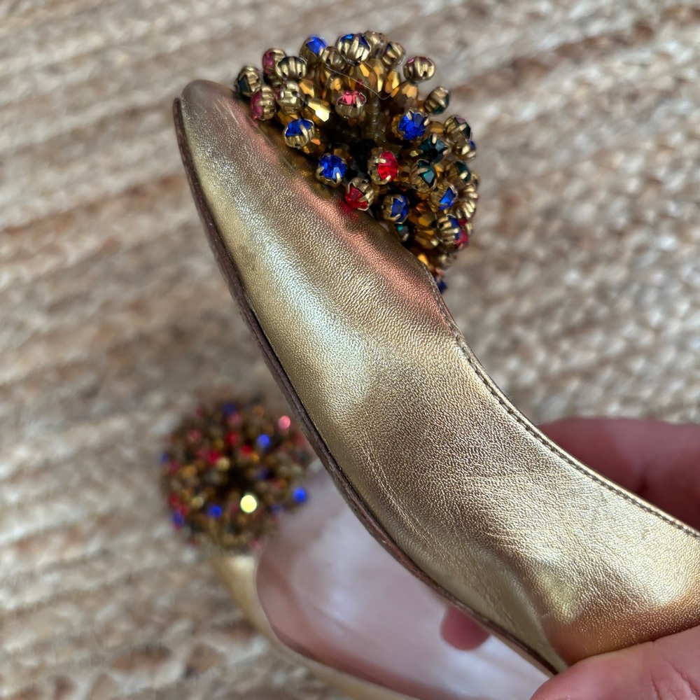 Kate Spade Gold Flats with Jeweled PomPom